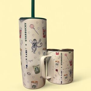 Starbucks Roller Rabbit Illustrated Tumbler and Mug Set with Green Straw